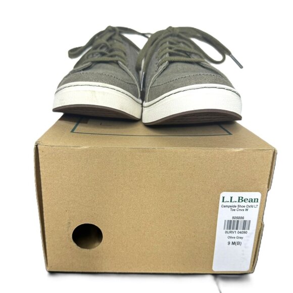 LL Bean Women's Olive Gray Canvas "Campside" Oxford Lace-Up Shoe, Size 9 - Picture 2 of 6